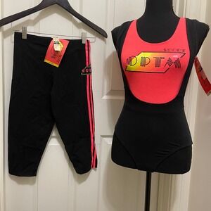 Vintage OPTM Sport Neon Aerobics Exercise Set Leotard Capri Leggings NWT 80s 90s